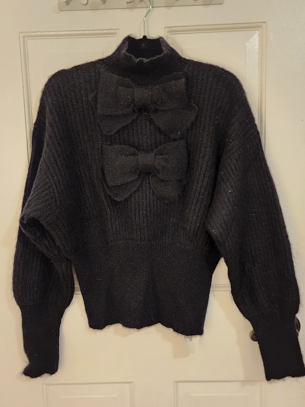 Zimmermann Black Bow-Appliqué Turtleneck Sweater